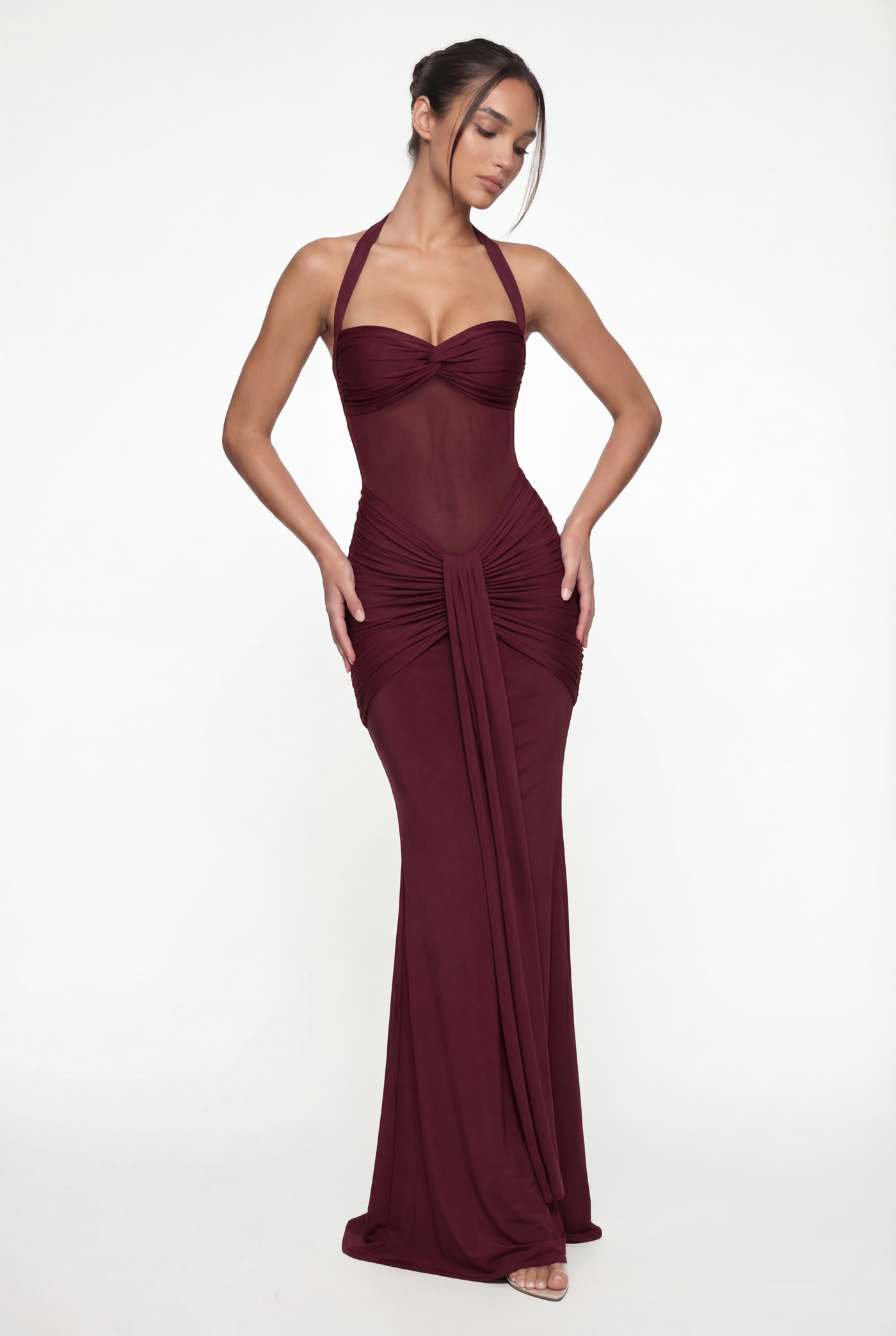 Henley Sheer Sculpt Maxi Dress - Burgundy