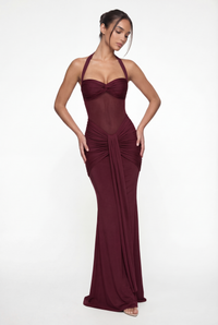 Henley Sheer Sculpt Maxi Dress - Burgundy