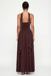 Etta Strapless Corset Maxi Dress with Scarf – Brown