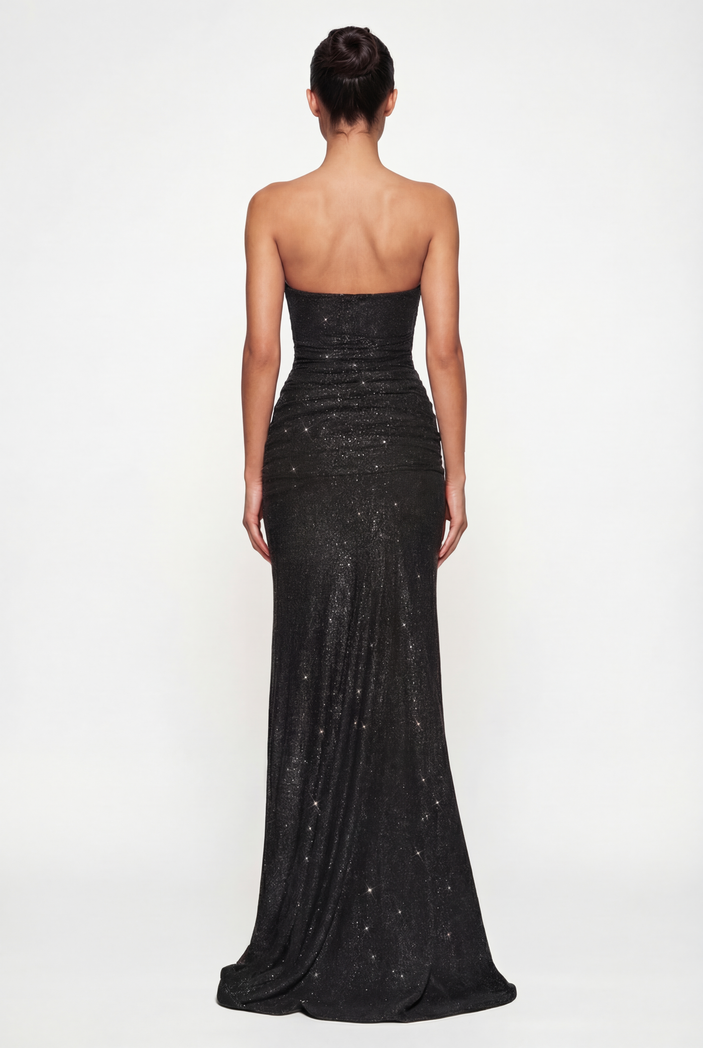 Lorena Sheer Panel Glitter Maxi Dress with Scarf – Black