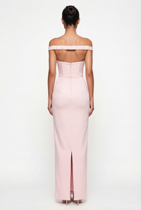 Serena Off-Shoulder Maxi Dress with Scarf - Pink
