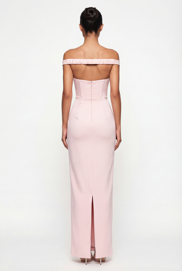 Serena Off-Shoulder Maxi Dress with Scarf - Pink