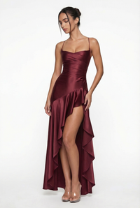Stella Strappy Back Satin Maxi Dress – Burgundy