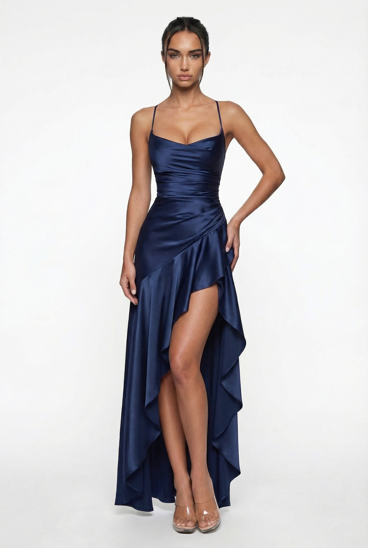 Stella Strappy Back Satin Maxi Dress – Navy Blue
