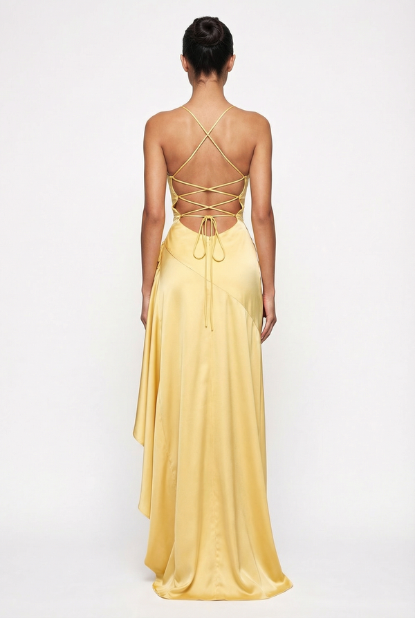 Stella Strappy Back Satin Maxi Dress – Yellow