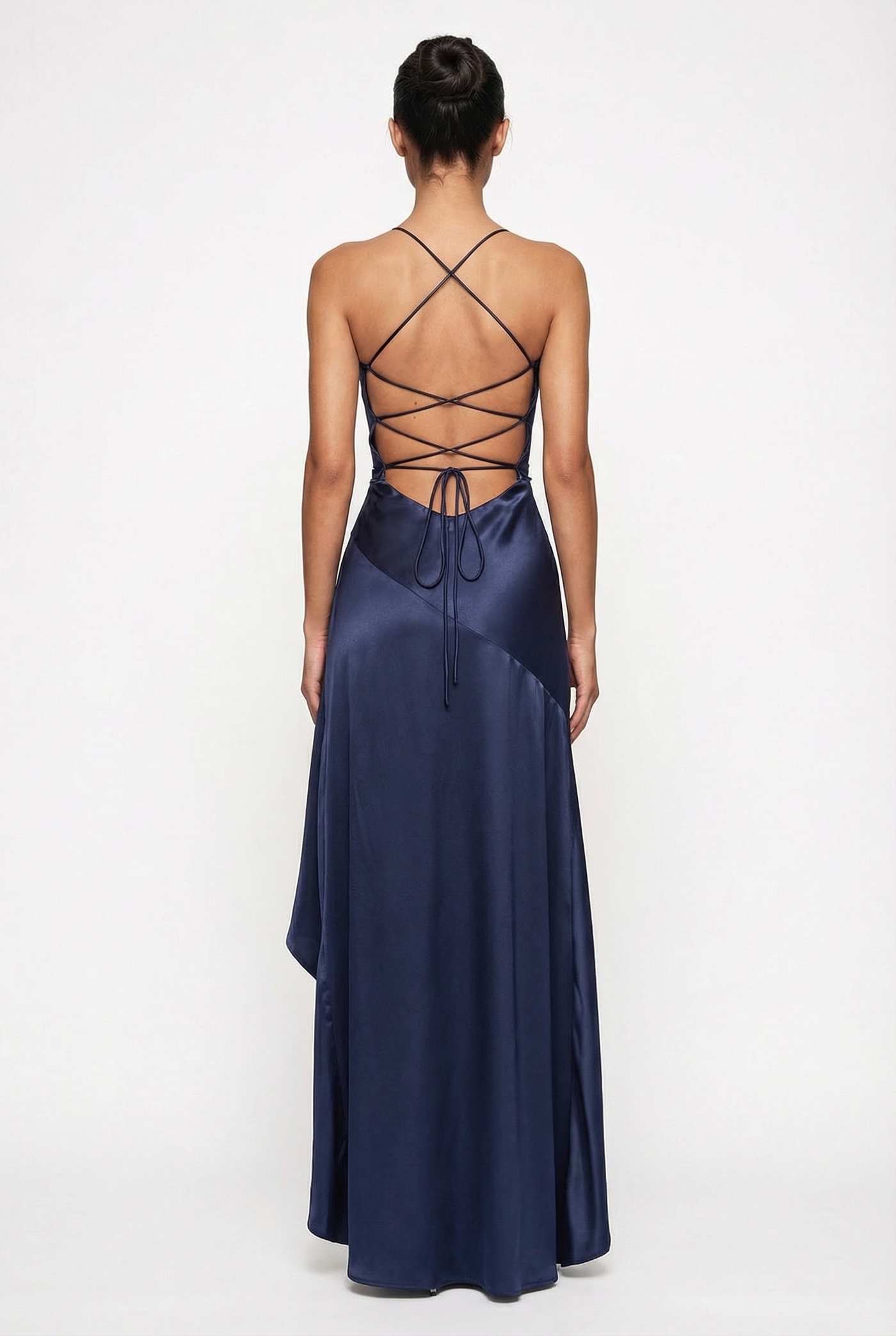 Stella Strappy Back Satin Maxi Dress – Navy Blue