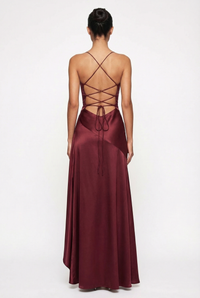 Stella Strappy Back Satin Maxi Dress – Burgundy
