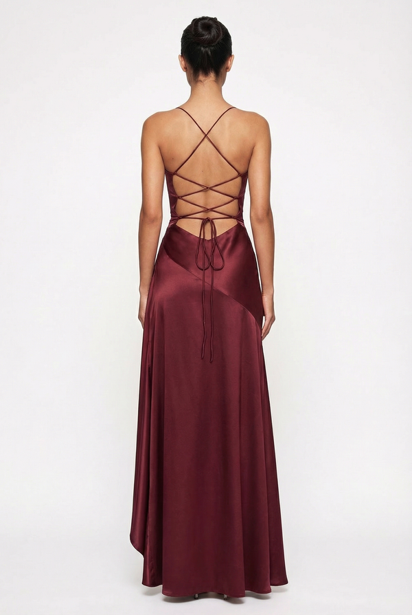 Stella Strappy Back Satin Maxi Dress – Burgundy