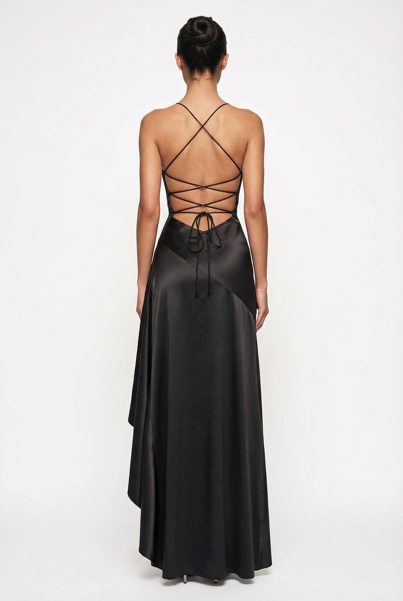 Stella Strappy Back Satin Maxi Dress – Black