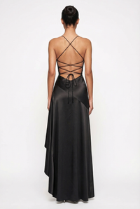 Stella Strappy Back Satin Maxi Dress – Black