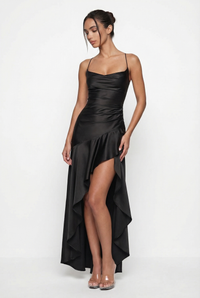 Stella Strappy Back Satin Maxi Dress – Black