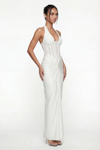 Angela Sheer Corset Halter Maxi Dress