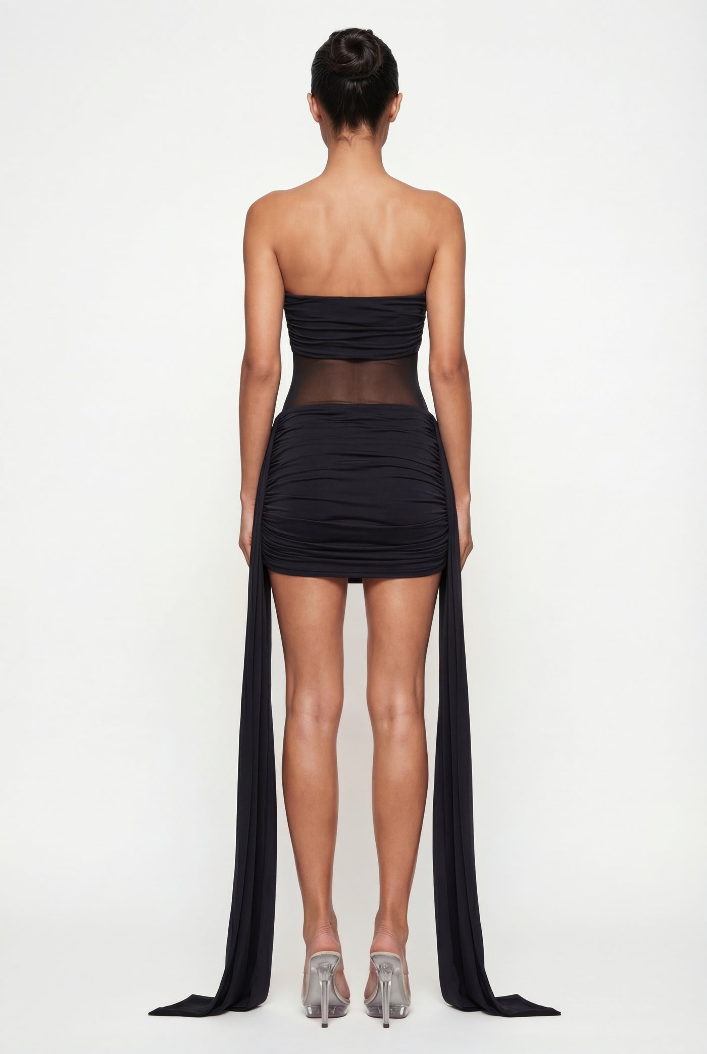 Dalia Sheer Draped Mini Dress – Black