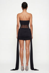 Dalia Sheer Draped Mini Dress – Black