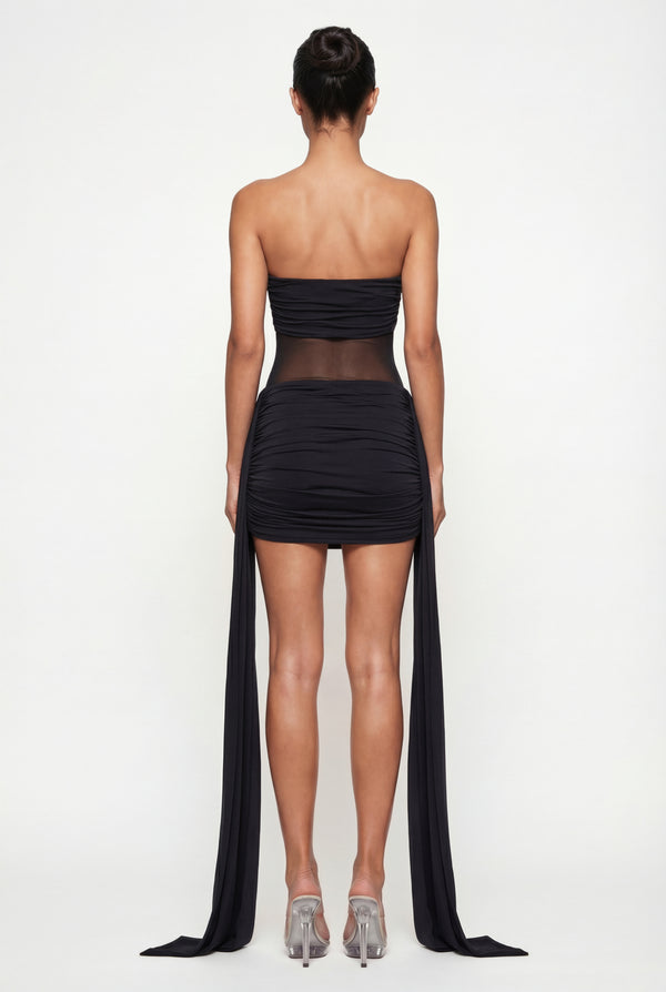 Dalia Sheer Draped Mini Dress – Black