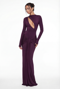 Elma Long Sleeve Cut-Out Draped Maxi Dress – Plum