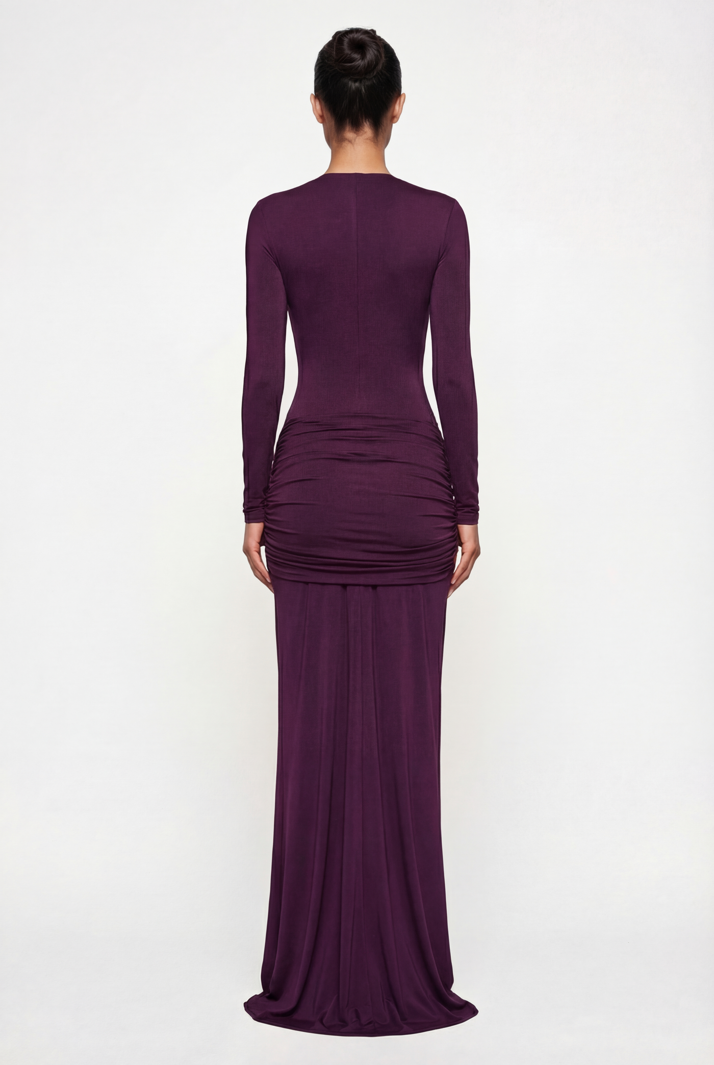 Elma Long Sleeve Cut-Out Draped Maxi Dress – Plum
