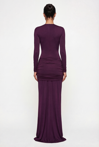Elma Long Sleeve Cut-Out Draped Maxi Dress – Plum