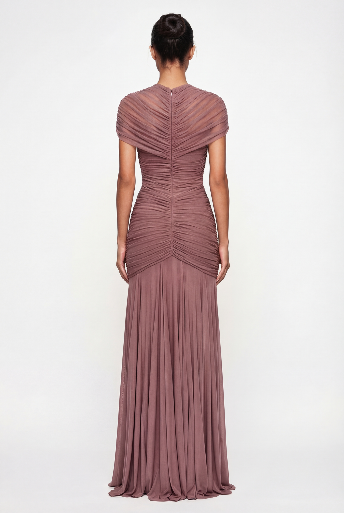 Violeta Sheer Ruched Cut-Out Maxi Dress – Dusty Rose