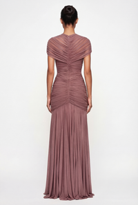 Violeta Sheer Ruched Cut-Out Maxi Dress – Dusty Rose