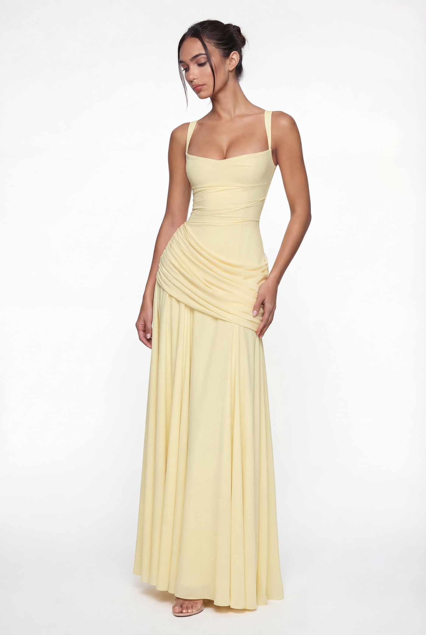 Carlina Draped Maxi Dress – Yellow