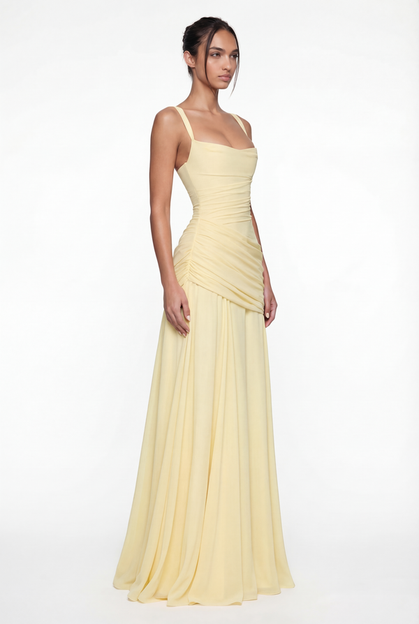 Carlina Draped Maxi Dress – Yellow