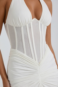 Angela Sheer Corset Halter Maxi Dress - White