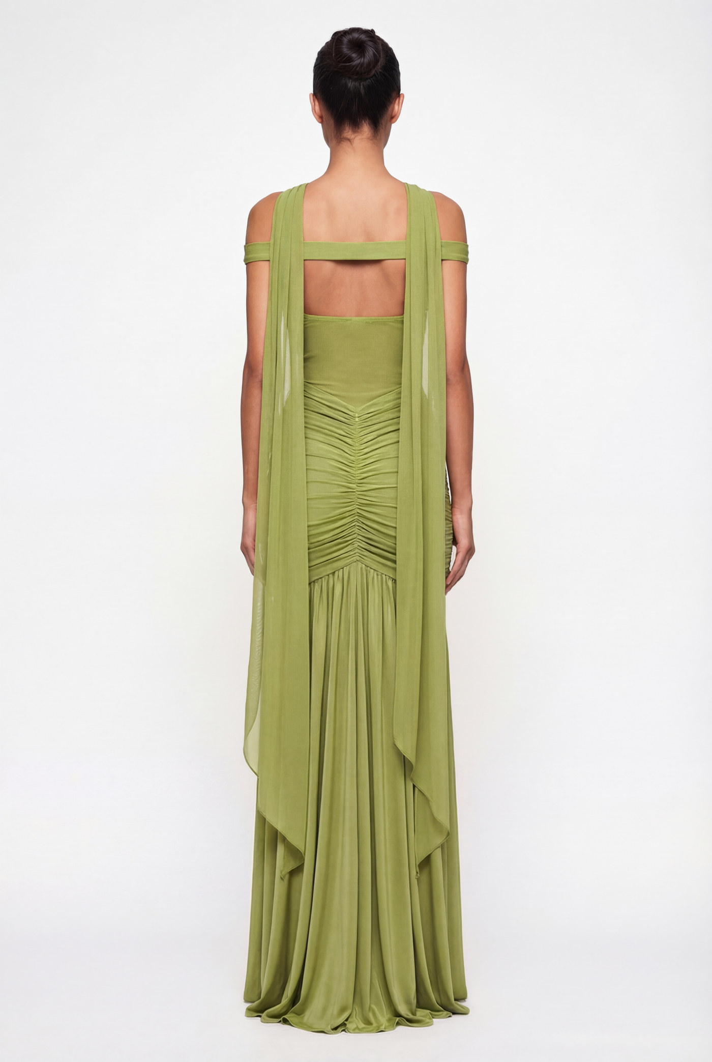 Beatrix Sheer Maxi Dress with Scarf – Green