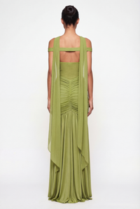 Beatrix Sheer Maxi Dress with Scarf – Green