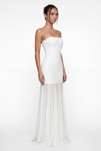 Avery Strapless Sculpted Maxi Dress with Scarf - White