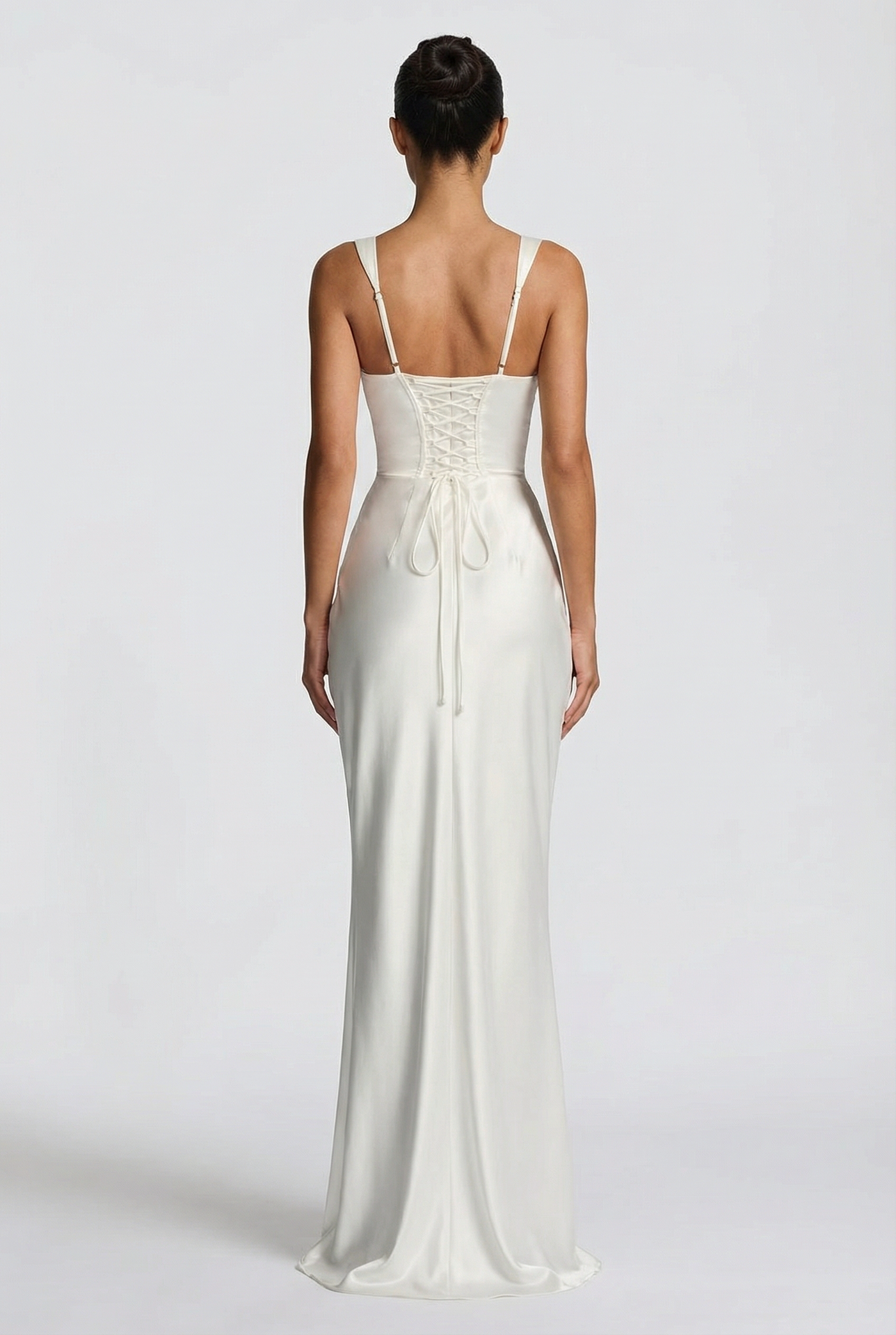 Angelina Structured Satin Corset Maxi Dress with Scarf - White