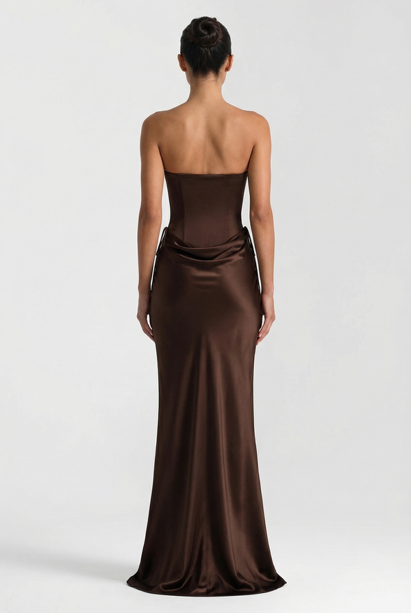 Genie Strapless Maxi Dress – Brown