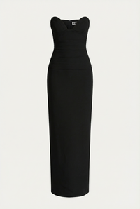 Esther Strapless Maxi Dress with Sheer Scarf – Black