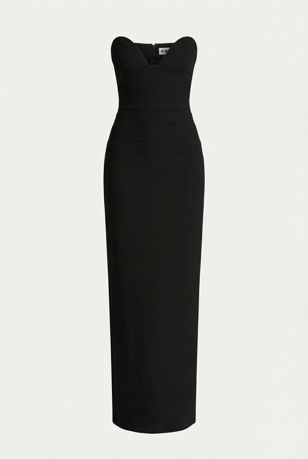 Esther Strapless Maxi Dress with Sheer Scarf – Black