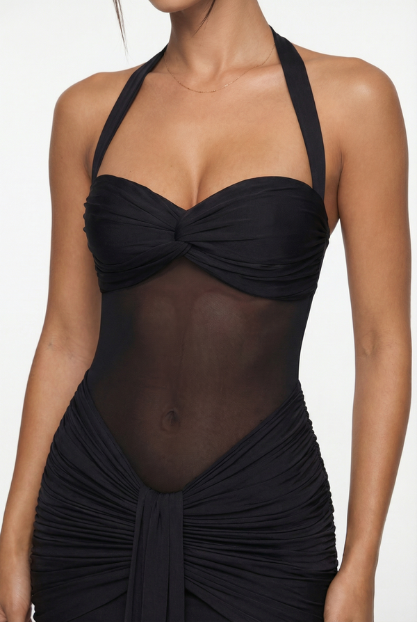 Henley Sheer Sculpt Maxi Dress - Black