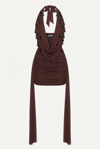 Isabel Draped Mini Dress - Brown