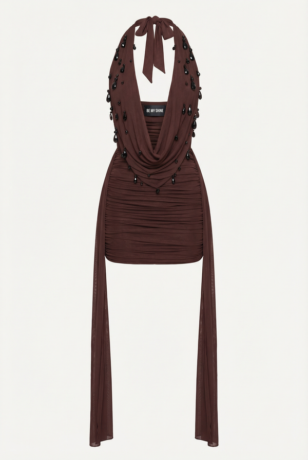 Isabel Draped Mini Dress - Brown