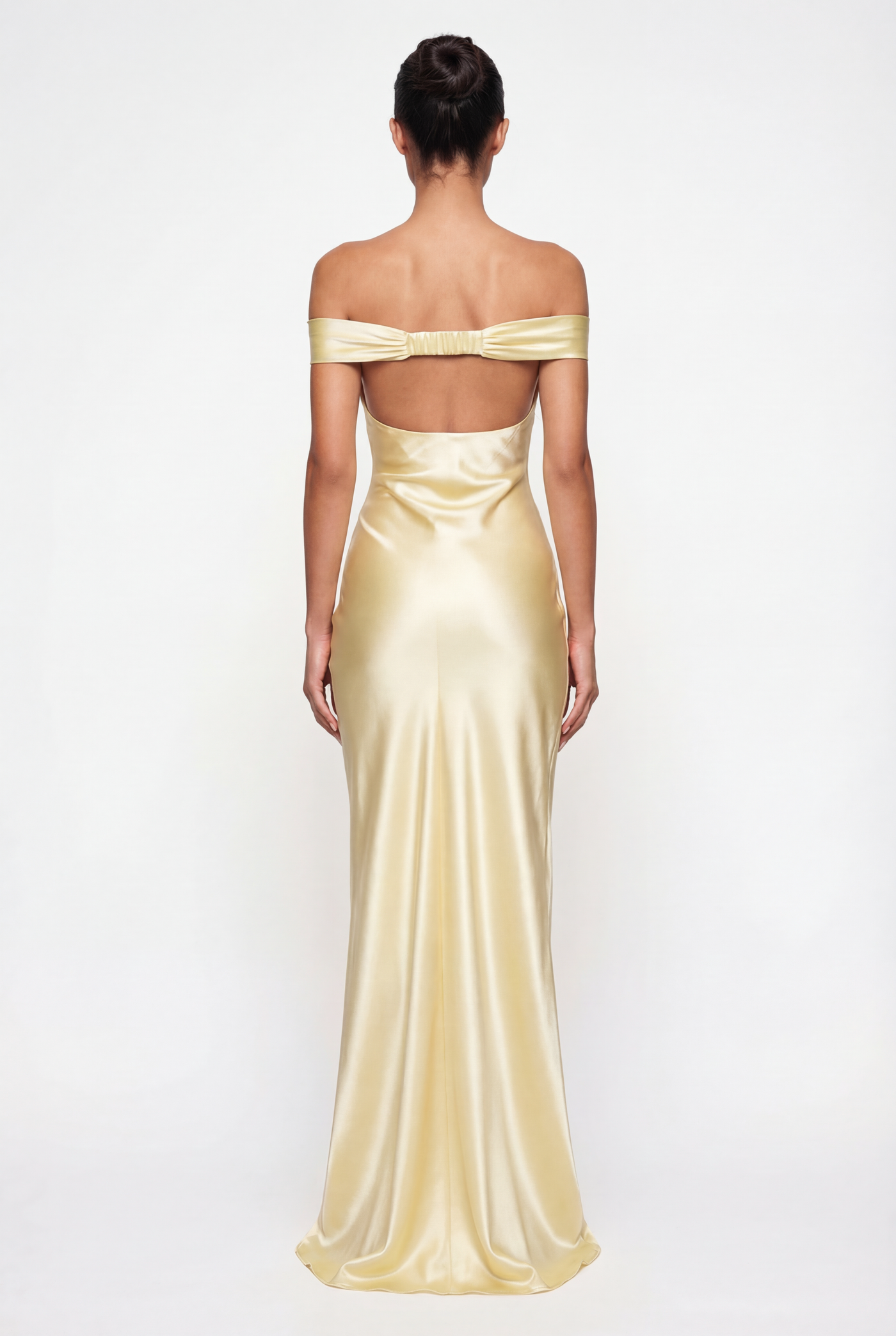 Keely Off-Shoulder Satin Maxi Dress – Yellow