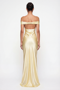 Keely Off-Shoulder Satin Maxi Dress – Yellow