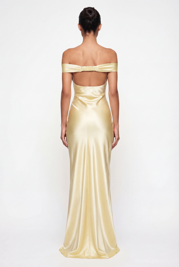 Keely Off-Shoulder Satin Maxi Dress – Yellow