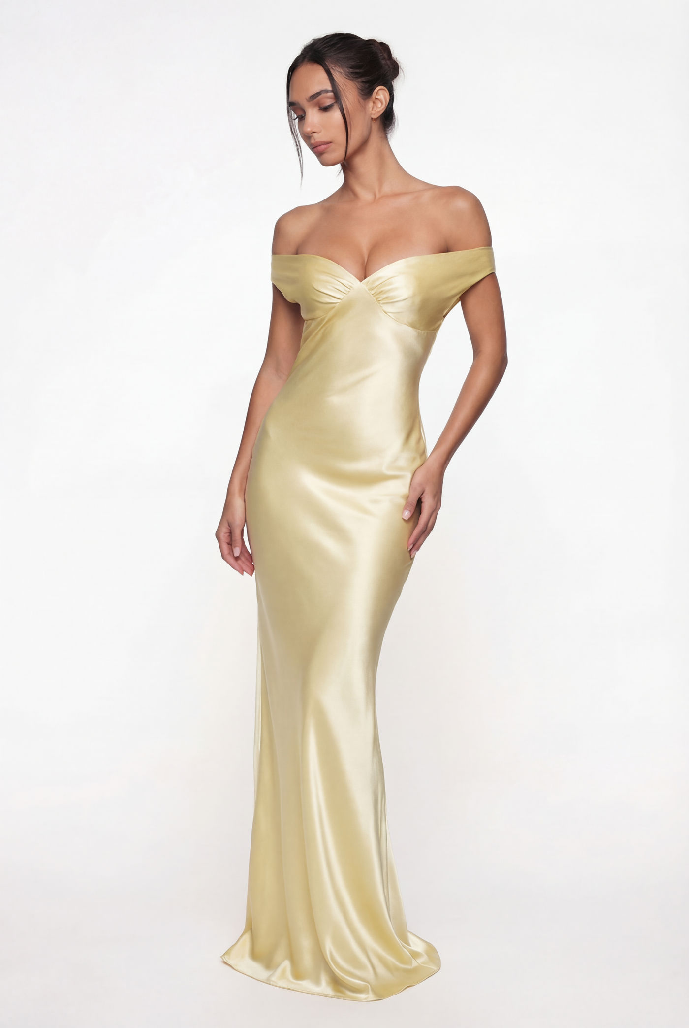 Keely Off-Shoulder Satin Maxi Dress – Yellow