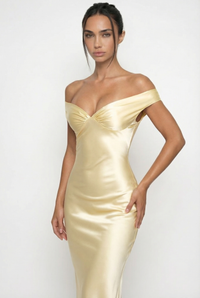 Keely Off-Shoulder Satin Maxi Dress – Yellow