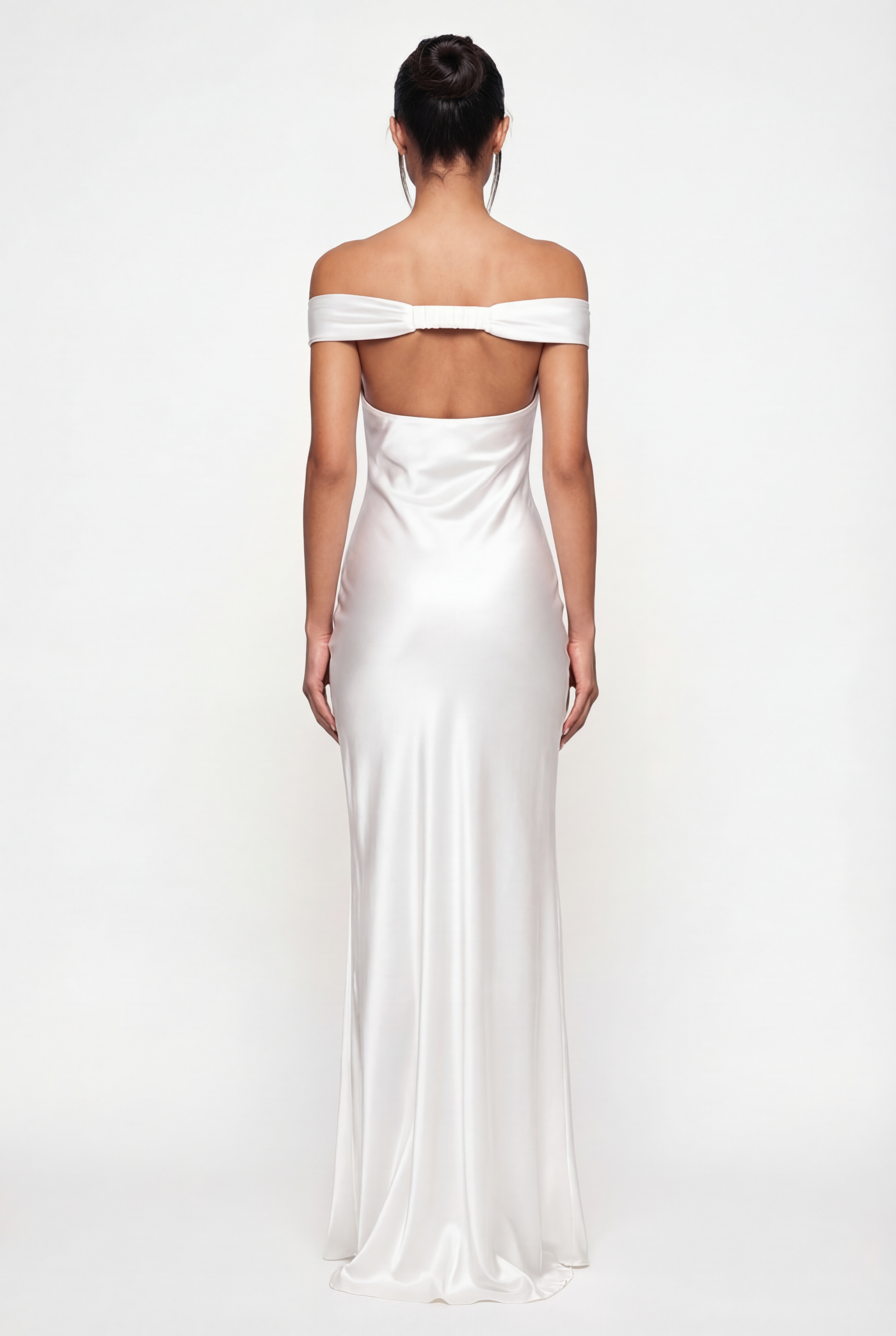 Keely Off-Shoulder Satin Maxi Dress – White