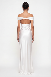 Keely Off-Shoulder Satin Maxi Dress – White