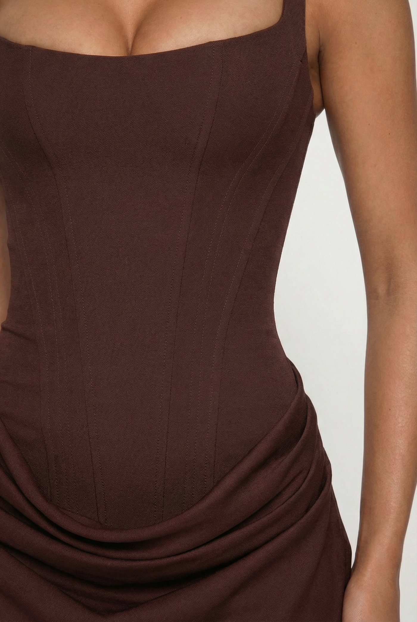 Laura Corset Ruched Maxi Dress – Brown
