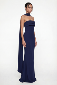 Linley Strapless Maxi Dress with Scarf – Navy Blue