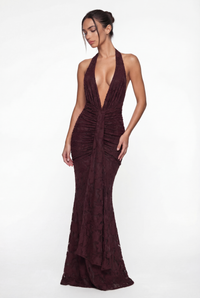 Lorrie Halter Maxi Dress – Brown