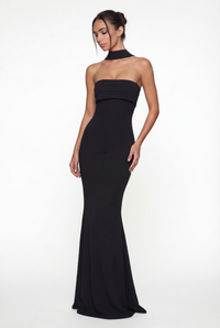 Linley Strapless Maxi Dress with Scarf – Black
