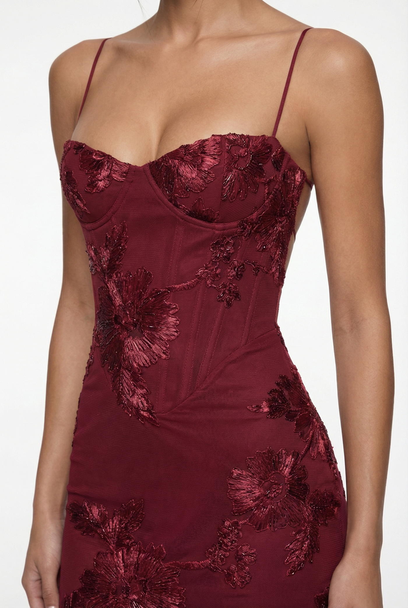 Lucy Lace-Up Corset Maxi Dress – Burgundy