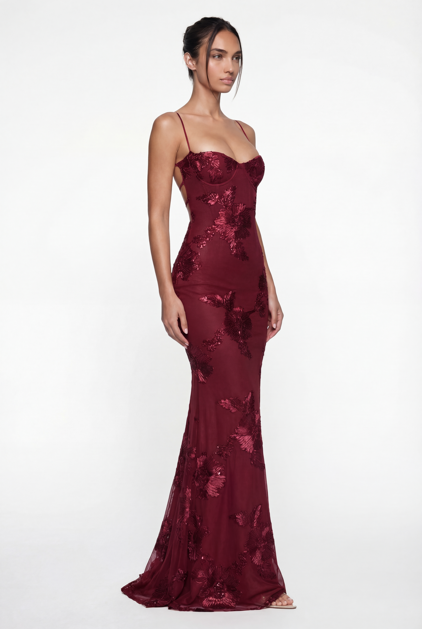 Lucy Lace-Up Corset Maxi Dress – Burgundy
